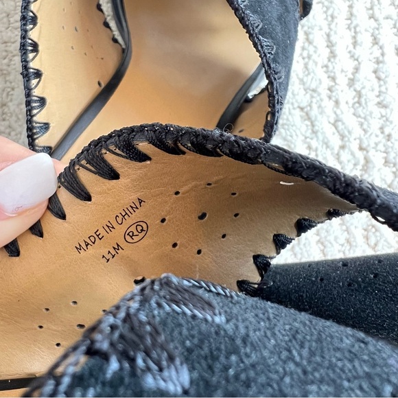 JACK ROGERS Blakely Black Suede Open Toe Slip On Heeled Sandal 11M - Picture 12 of 13